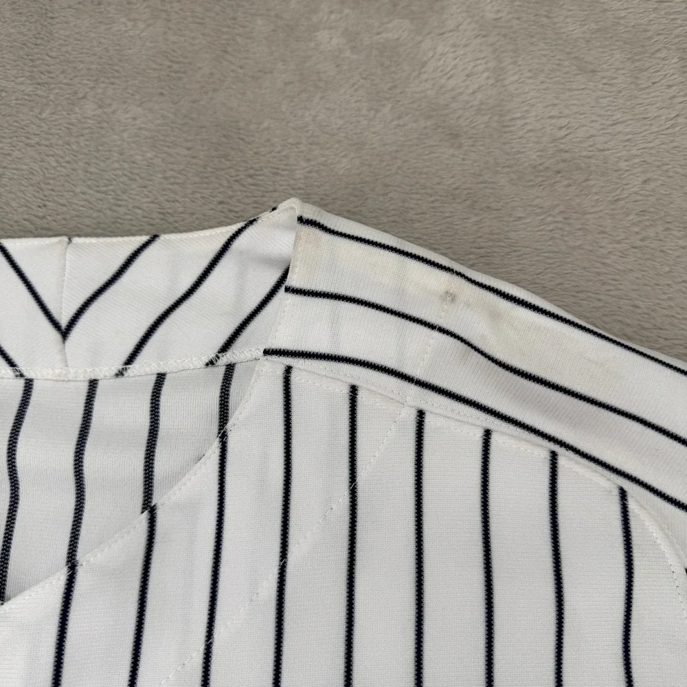 Majestic New York Yankees Mens Jersey 48 White Pinstripe Preowned Stains